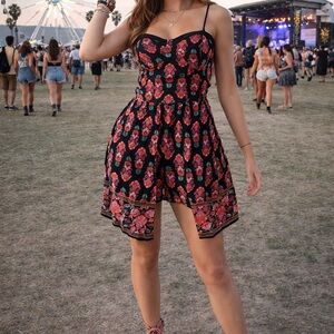 Band of Gypsies Black and Pink Floral Mini Romper Dress